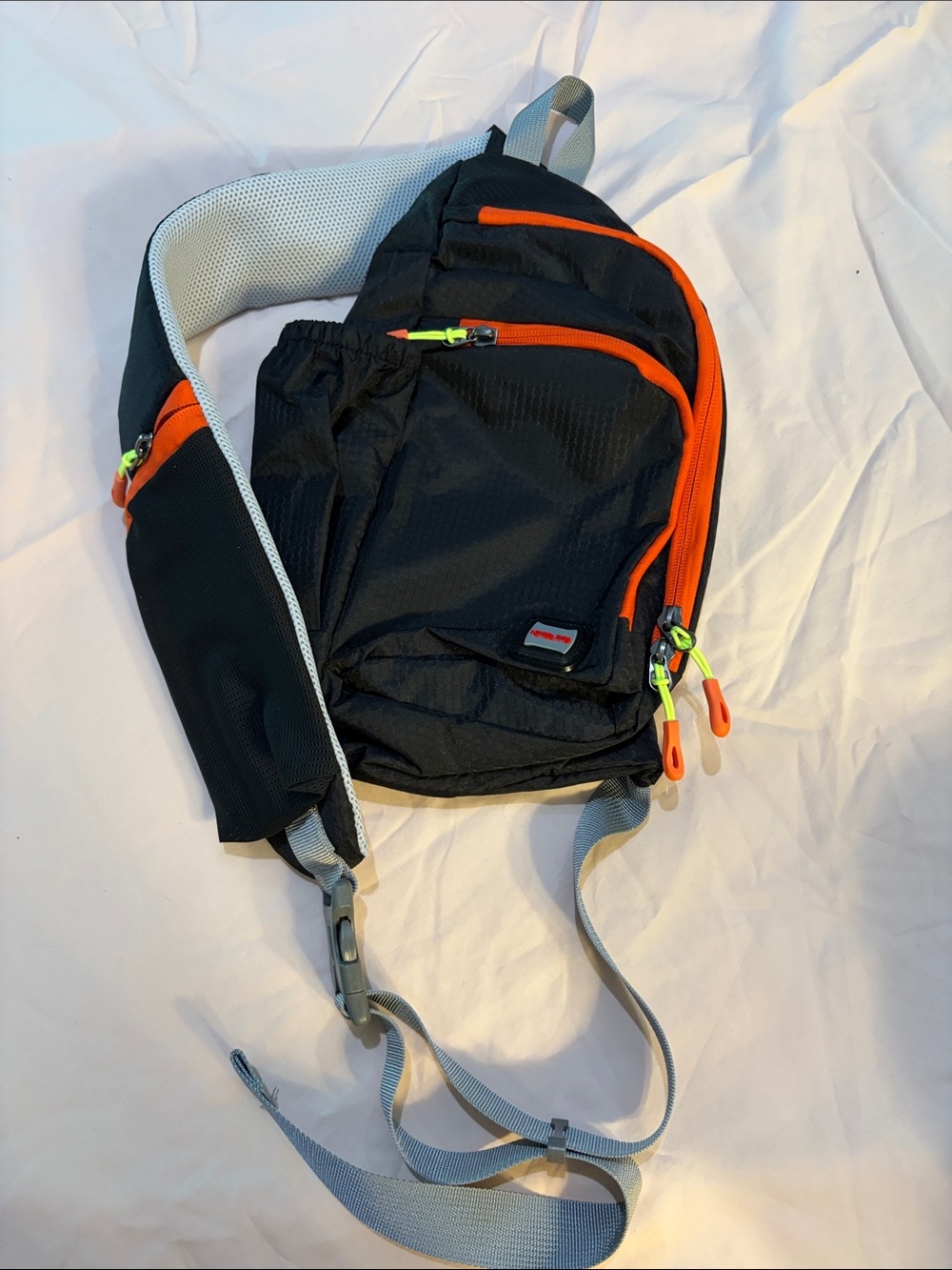 Black Sling Belt Bag with Orange Accents - Men's Crossbody